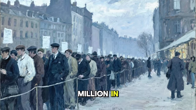 A long queue of unemployed people on a city street in Germany