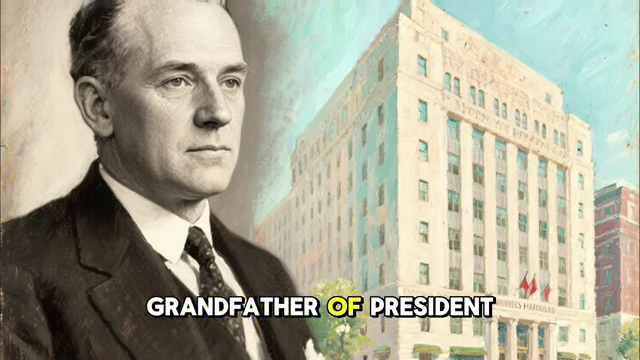 Prescott Bush pictured next to a bank building
