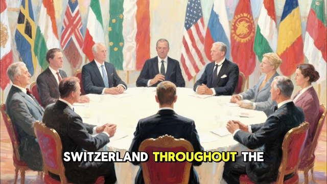 Allied and Axis bankers meeting at a table in neutral Switzerland during World War II