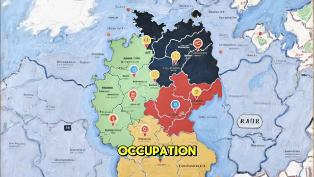A map showing Germany divided into occupation zones