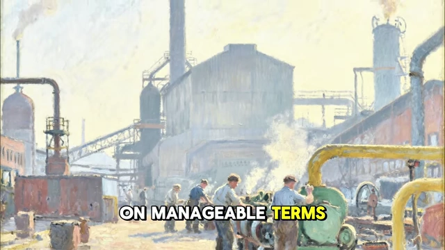 An industrial scene with workers, symbolizing the rebuilding of West Germany