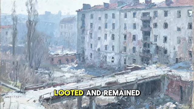 A devastated city with destroyed buildings, symbolizing the looting of East Germany
