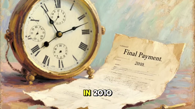 A clock next to a "Final Payment 2010" document, indicating Germany's final WWI reparations payment