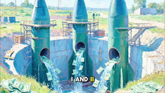 Rockets being filled with money, symbolizing how the Cold War arms race generated massive debt
