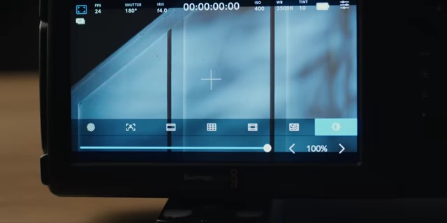 The Blackmagic Pocket 6K Pro's user interface displayed on its screen.