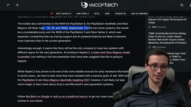 WCCFTech文章详细列出PS6、掌机和Xbox Magnus的内存预测