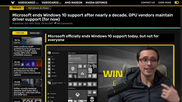 微软官方宣布Windows 10支持结束的Videocardz文章
