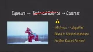 Applying contrast before technical balance can magnify white balance errors, baking them into the image.