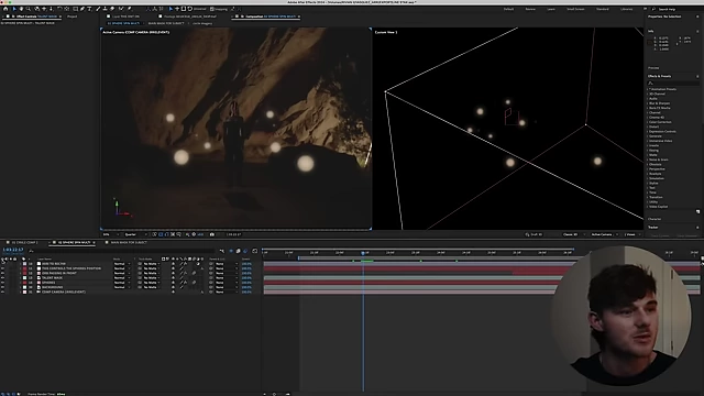 An After Effects interface shows a scene with multiple glowing orbs and various layers, including an Element 3D layer.