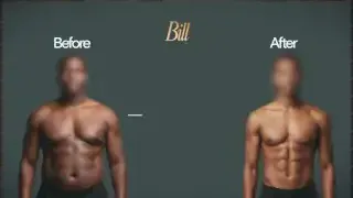 Before and after images of Bill, showing significant fat loss and a leaner physique