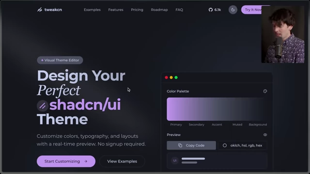 A screenshot of the Tweakcn website, showcasing a tool to design themes.