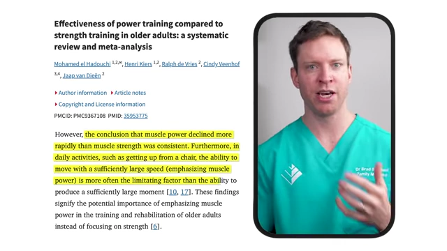 Muscle power declines faster than strength and is often the limiting factor