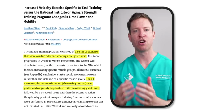 Power training involves performing movements as quickly as possible, sometimes with weighted vests