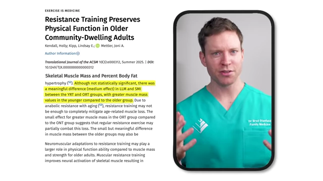 Muscle mass findings showing only slight differences between older trained and non-trained groups