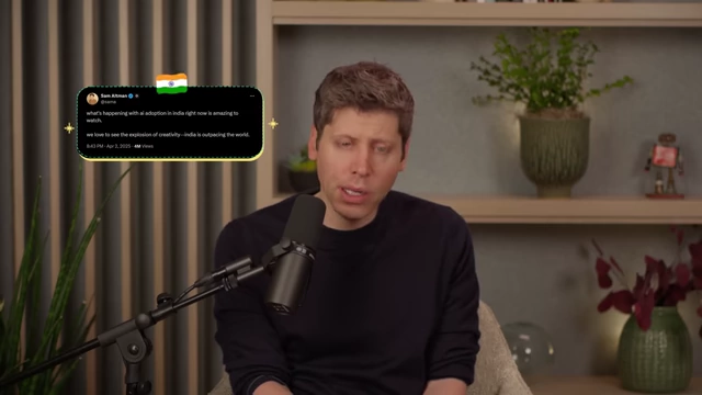 Sam Altman's tweet noting India's amazing AI adoption and creativity.