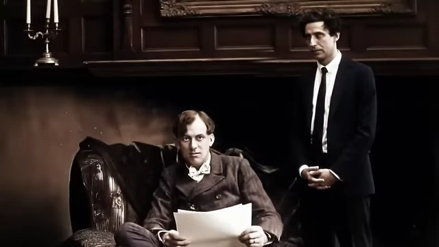 A black and white photo shows Crowley seated and Neuburg standing, depicting their master-disciple relationship