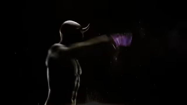 An animated silhouette of a horned figure slashing with a dagger against a dark background visualizes the struggle with Choronzon