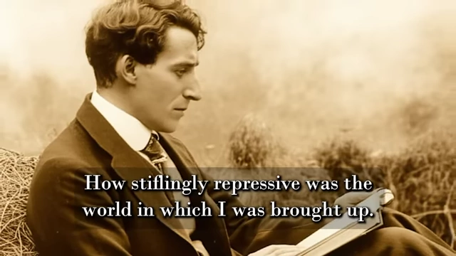 A sepia-toned photo of Victor Neuburg writing in a journal is accompanied by his quote describing his early mystical experiences and rebellion