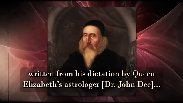 A historical painting of Dr. John Dee is shown, identified as Queen Elizabeth's astrologer and a key figure in Enochian magic