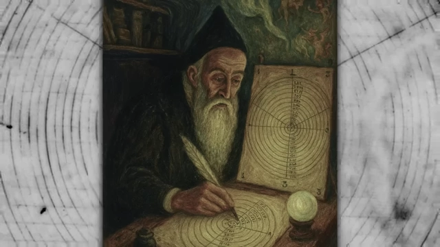 An illustration depicting John Dee meticulously recording notes, highlighting his role as a meticulous archivist
