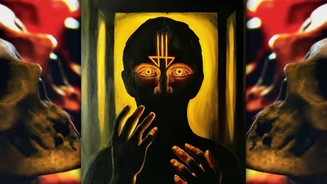 A stylized image of a figure with glowing eyes and occult symbols, surrounded by skulls, represents the fate of an adept who fails to cross the abyss