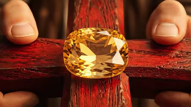 A close-up of a golden topaz scrying stone, Crowley's tool for perceiving other-worldly phenomena