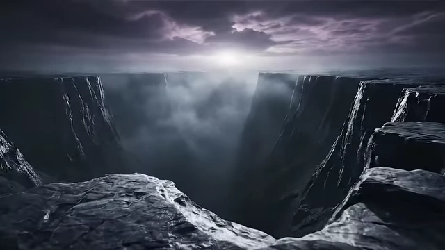 A dramatic image of a dark, ominous abyss, symbolizing the precipice Crowley stood upon before his ultimate trial