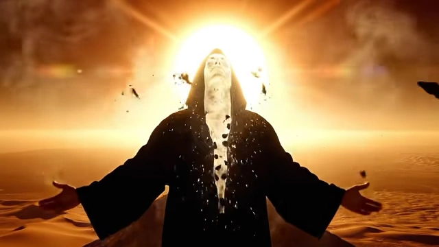 A figure with light bursting from their head symbolizes the purification and emptying of Crowley's ego after the sacrifice
