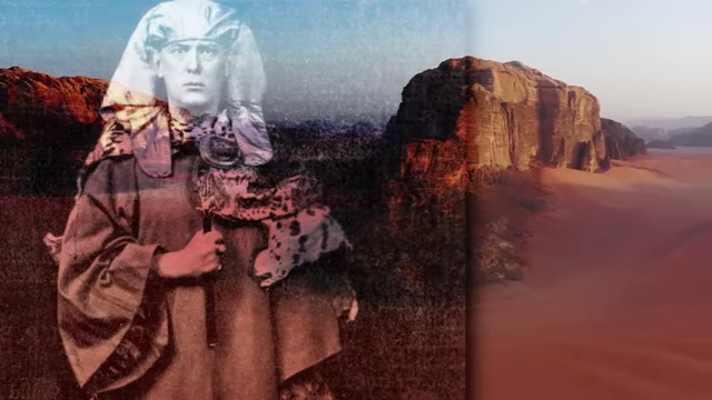 A double exposure image of Crowley's face with a desert landscape, depicting his dazed and disassociated state after the ritual