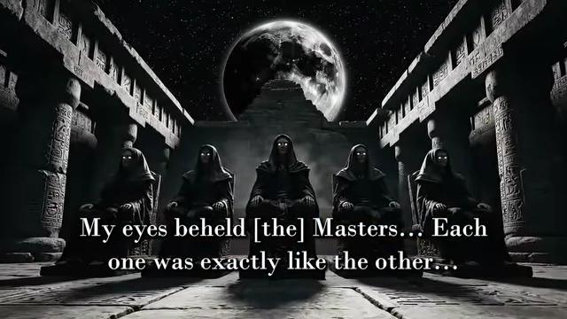 An illustration depicts robed "Masters" seated in a city of pyramids under a full moon, with a quote describing Crowley's new name, "Nemo" (no man)