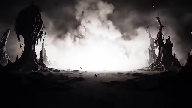 An ominous, dark landscape with a bright light in the distance represents "the abyss," an existential event horizon