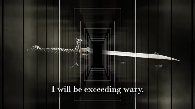 A magical dagger is shown in a dark, abstract space, symbolizing Neuburg's weapon and his vow to defend the circle