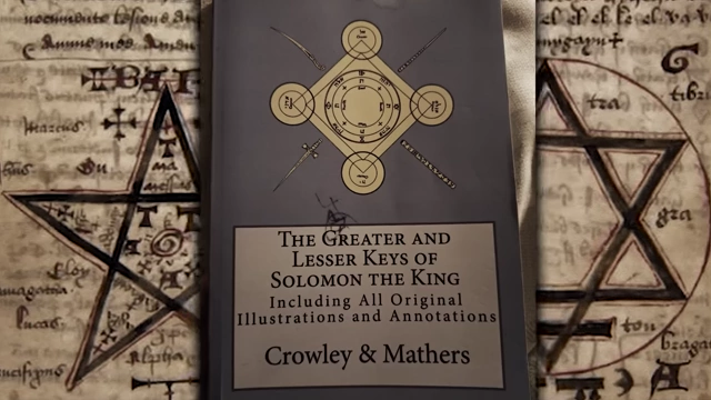 The cover of "The Greater and Lesser Keys of Solomon the King" is shown with occult diagrams, providing context for the animal sacrifice ritual
