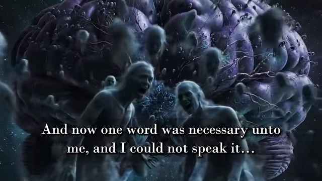 An image shows screaming figures with a visible brain in the background, representing the "millions of mad voices" Choronzon spoke