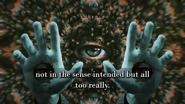 An animated illustration of stylized hands and an eye against a swirling background, accompanied by a quote describing Neuburg's conviction that Crowley's magic "worked, not in the sense intended but all too really"