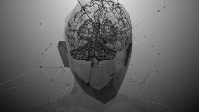 A transparent human head with a glowing brain and network connections visualizes the "immense psychologic, physiologic, and psychic blowback"