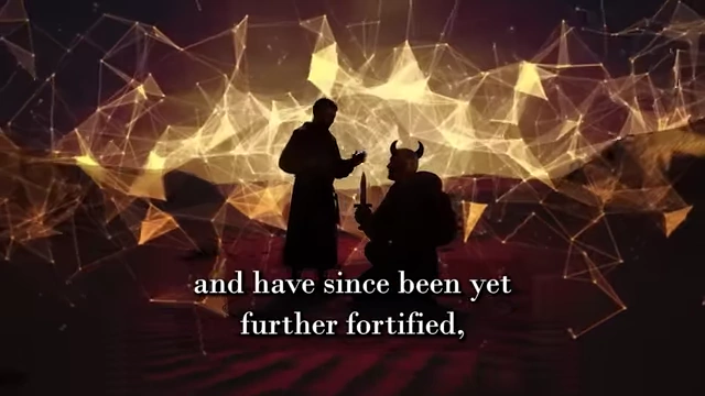 An illustration depicts two figures (Crowley and Neuburg) in silhouette against a glowing, abstract background, with text about "further fortified" silence regarding the evocation