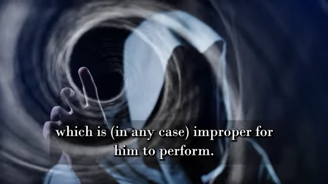An abstract, hooded figure is shown with swirling dark energy, accompanied by a quote describing the operation as "improper for him to perform"