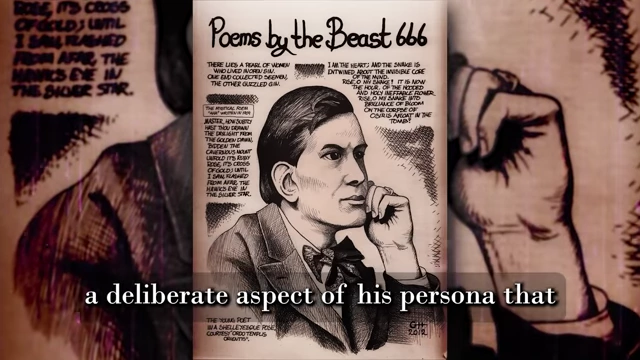 A vintage illustration of Crowley is accompanied by a quote describing his "egotism" as a "deliberate aspect of his persona that facilitated his mission"
