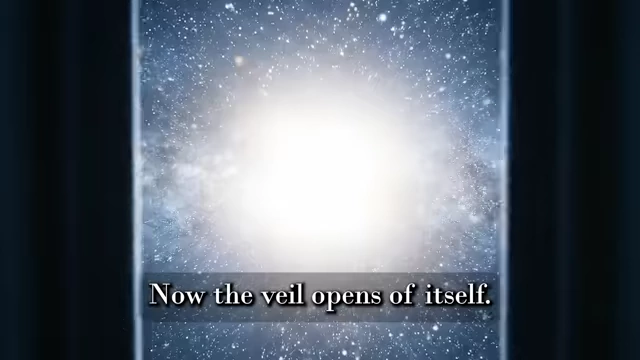 An abstract image of a veil opening to a starry cosmic background, accompanied by Crowley's quote about the profound peace and opening of the first Aether