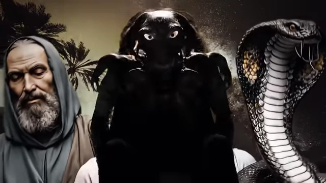 An image displays various mythological and demonic figures, representing the question: "Who or what did Victor Neuburg really fight in the desert?"
