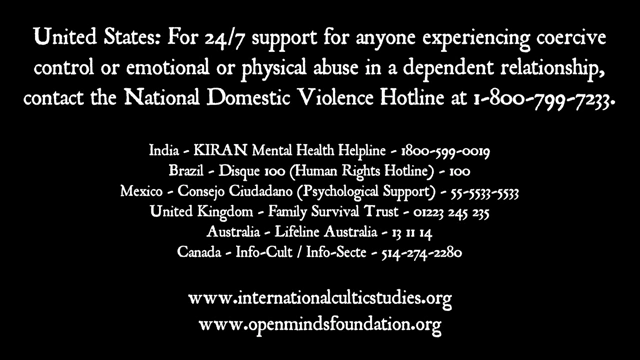 A list of support hotlines and websites for coercive control, emotional/physical abuse, and spiritual abuse is provided