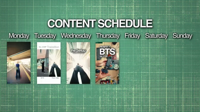 A content schedule demonstrating how one Monday shoot can provide content for multiple days.