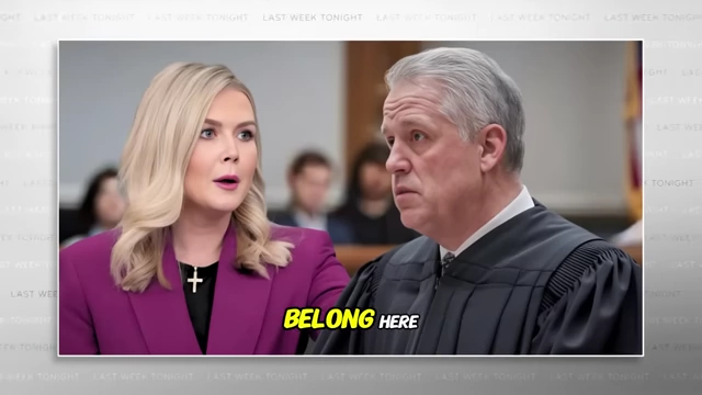 An AI-generated scene from a fake news video about Karoline Leavitt in court