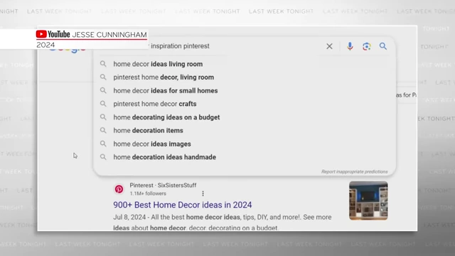 A slop guru's screen showing a Google search for 'home decor inspiration Pinterest'