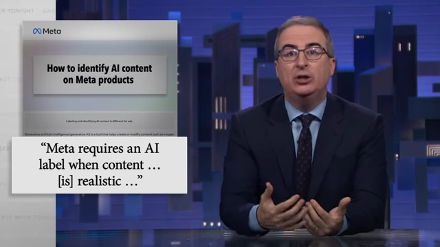Meta's guide on identifying AI content, noting its requirement for labels on 'realistic' audio/video, not images