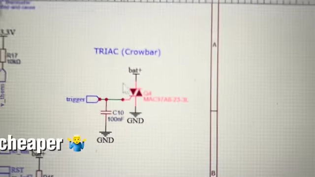 An illustration of the crowbar circuit design, showcasing the comparator, triac, and polyfuse working together for safety redundancy.