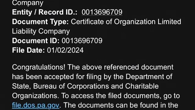 Screenshot of the LLC certification.