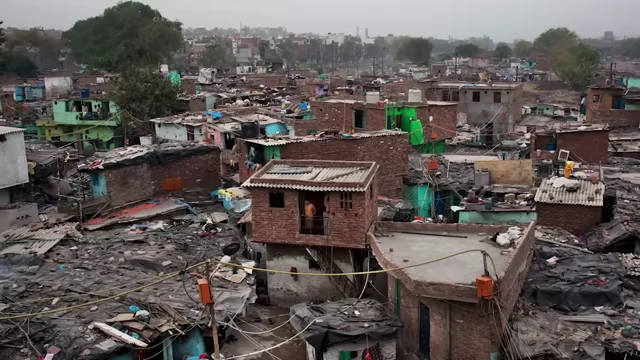 Aerial view of a densely packed informal settlement