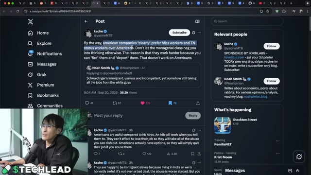 Twitter post stating preference for H-1B workers